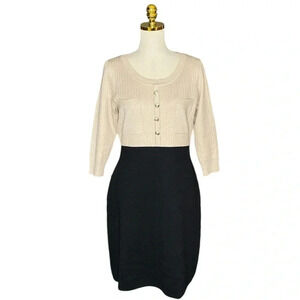 TAYLOR | Women’s Black & Beige Color Block Knit 3/4 Sleeves Sweater Dress Size L